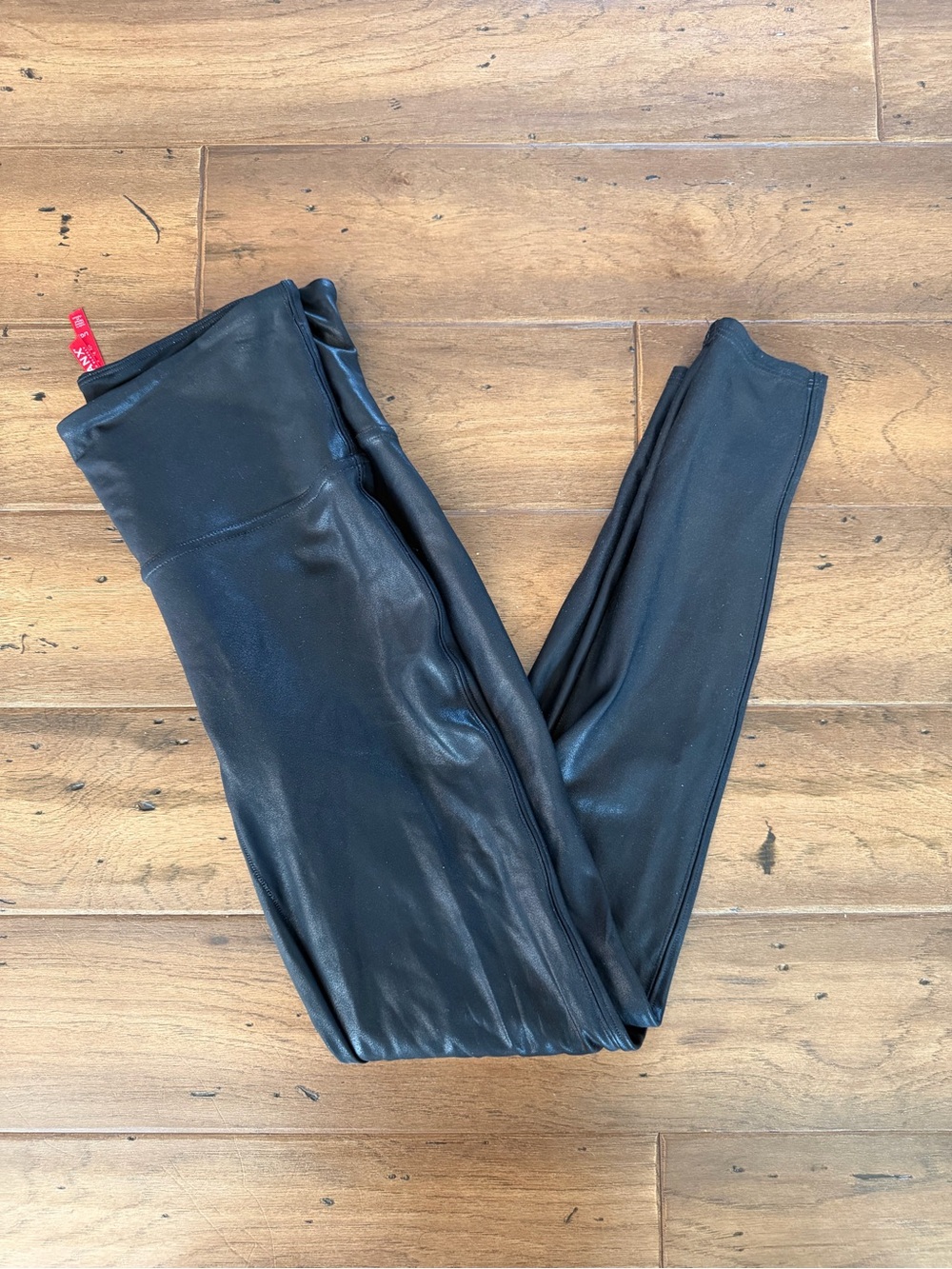 SPANX Faux Leather Leggings Black Size Large High Waisted Shaping Pants